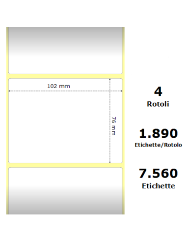 White 102x76mm,1890 Et/Rotolo Z-2000D, 4x3x3 Core, 4 Rolls