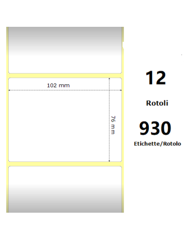 White 102x76mm, 930 Et/Rotolo Z-2000D 4x3x1 Core, 12 Rolls